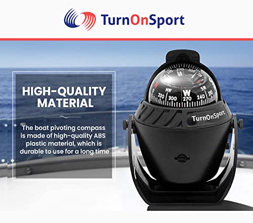 TurnOnSport Boat Compass Marine Dash Mount - Boating Dashboard Compass Large | Navigation Marine Compass for Boat Surface Mount | Illuminated Ball Compass for Ship Dashboard - LED Light Sea Compass Bracket - Image 2