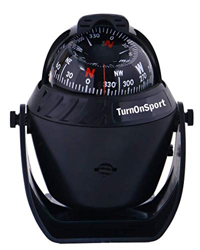 TurnOnSport Boat Compass Marine Dash Mount - Boating Dashboard Compass Large | Navigation Marine Compass for Boat Surface Mount | Illuminated Ball Compass for Ship Dashboard - LED Light Sea Compass Bracket - Image 1