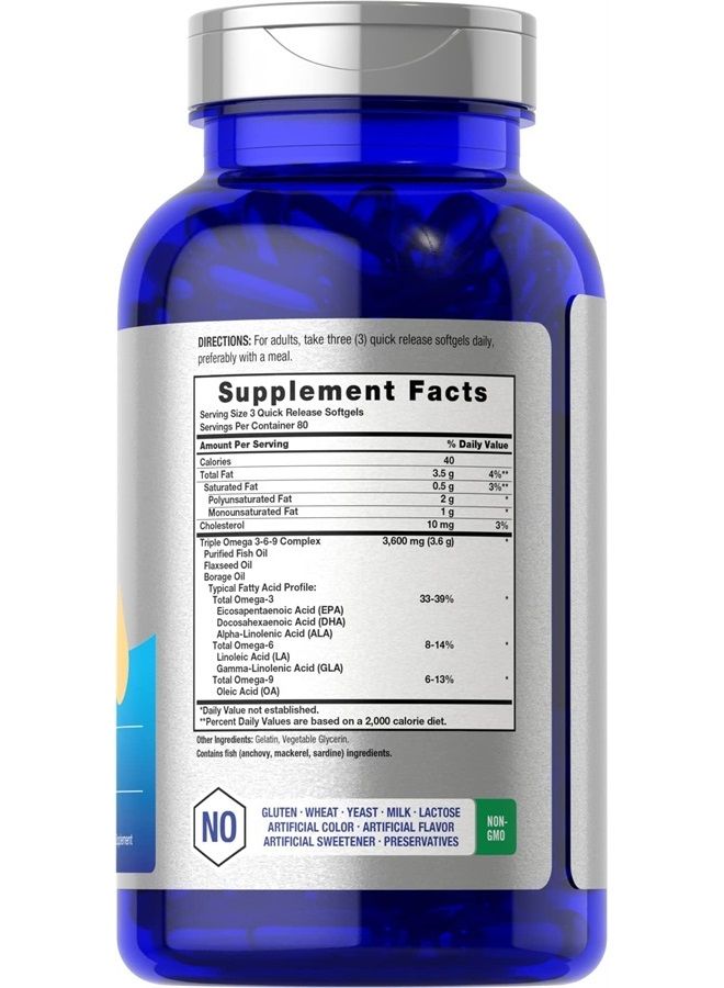 Horbäach Triple Omega 3-6-9 240 Softgels | from Fish, Flaxseed, Borage Oils | Non-GMO & Gluten Free | by Horbaach - Image 2