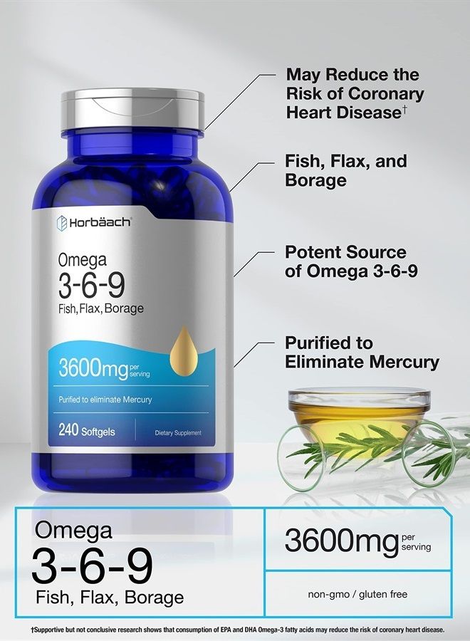 Horbäach Triple Omega 3-6-9 240 Softgels | from Fish, Flaxseed, Borage Oils | Non-GMO & Gluten Free | by Horbaach - Image 3