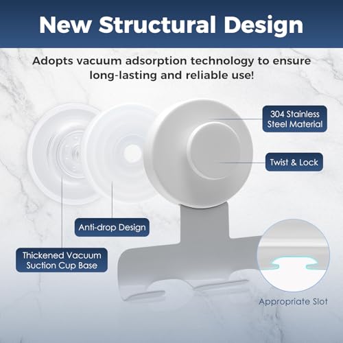 WingWider Suction Cup Razor Holder for Shower,Heavy-Duty 7KG Suction Hooks for Razor,Towel,Loofah,Removable Damage-Free Metal Shower Hook,Shaver Holder,2 Pack(Matte White) - Image 3