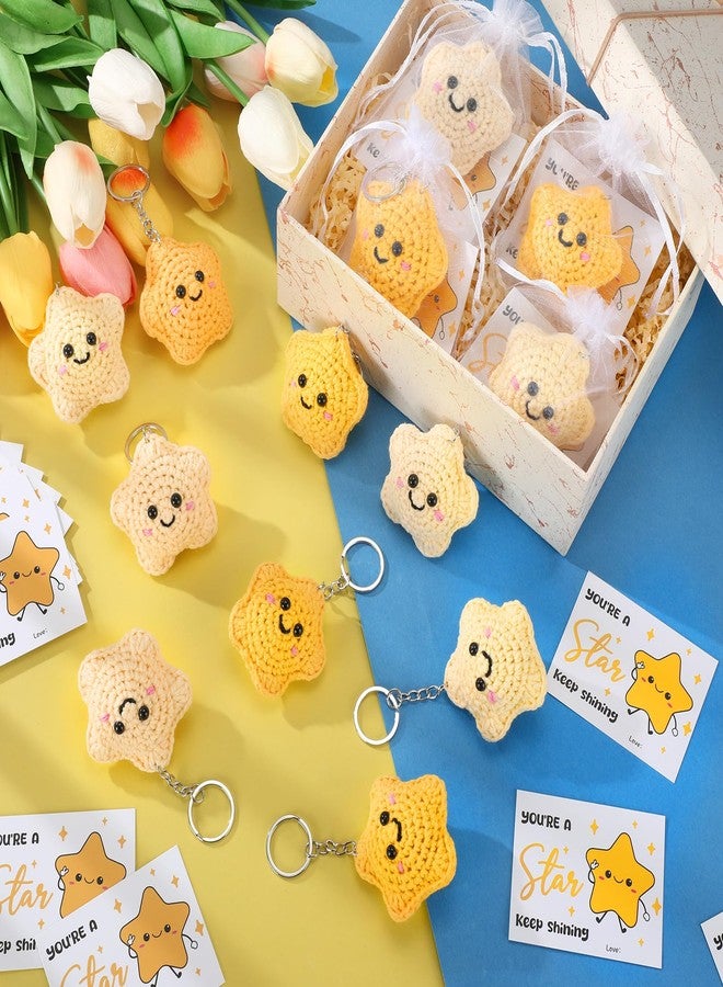 سوريو مجموعة شوريو المكونة من 24 قطعة من سلاسل مفاتيح كروشيه على شكل وجه مبتسم ونجمة، هدية تقدير للموظفين، حشوات جوارب عيد الميلاد لحقيبة المفاتيح والمحفظة وحقيبة اليد - Image 4