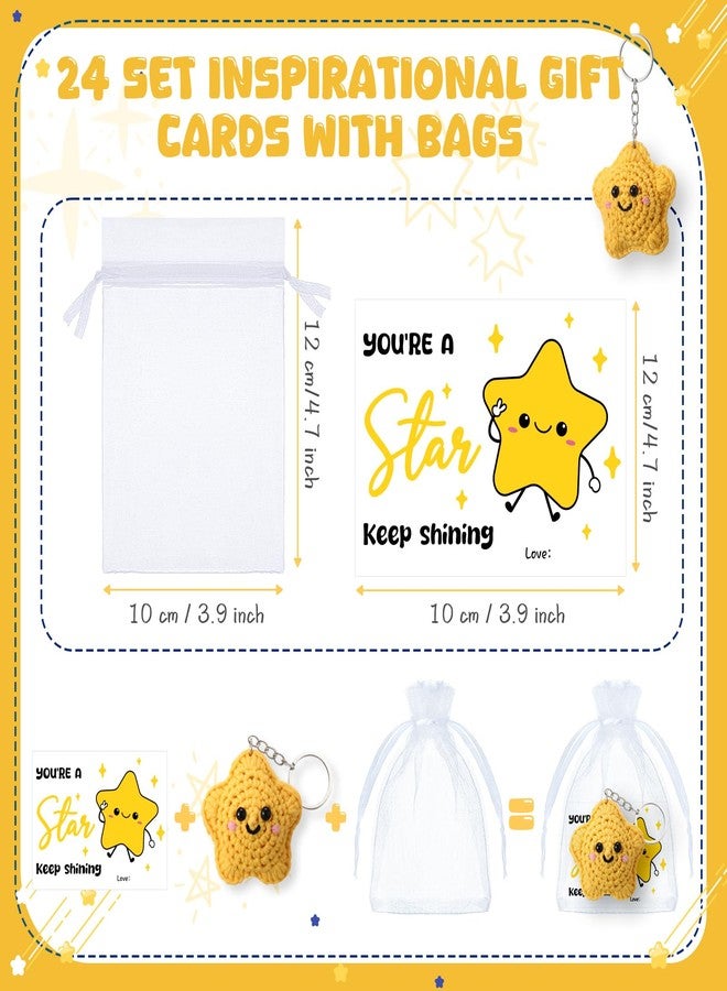 سوريو مجموعة شوريو المكونة من 24 قطعة من سلاسل مفاتيح كروشيه على شكل وجه مبتسم ونجمة، هدية تقدير للموظفين، حشوات جوارب عيد الميلاد لحقيبة المفاتيح والمحفظة وحقيبة اليد - Image 3