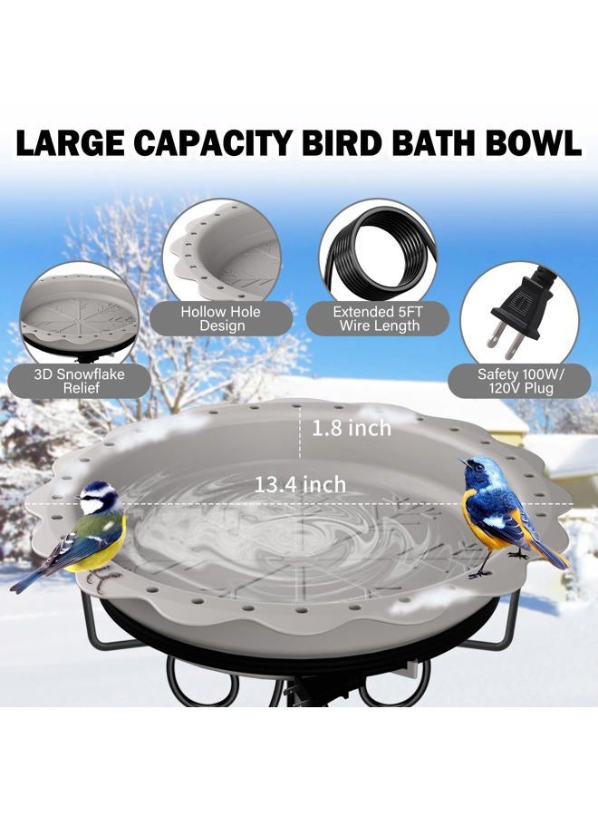 Jvgoo Heated Bird Bath, Powerful 100W Thermostat Control Heated Bird Baths for Outdoors for Winter with 5-Prong Metal Stake, Heated Birdbath Water Heater for Outside Garden Yard Patio Lawn (Grey) - Image 2
