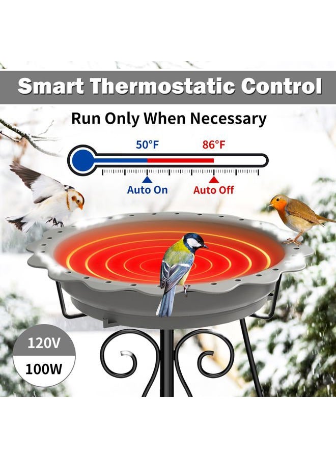 Jvgoo Heated Bird Bath, Powerful 100W Thermostat Control Heated Bird Baths for Outdoors for Winter with 5-Prong Metal Stake, Heated Birdbath Water Heater for Outside Garden Yard Patio Lawn (Grey) - Image 3