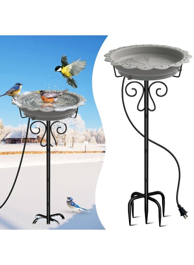 Jvgoo Heated Bird Bath, Powerful 100W Thermostat Control Heated Bird Baths for Outdoors for Winter with 5-Prong Metal Stake, Heated Birdbath Water Heater for Outside Garden Yard Patio Lawn (Grey) - Image 1