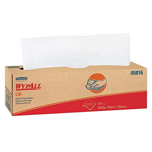 WypAll GeneralClean L30 Cloths Heavy Duty Cleaning Wipes (05816), Pop-Up Box, Strong and Soft Bulk Paper Wipers, White (6 Packs of 120 Sheets, 720 Sheet Total) - Image 1