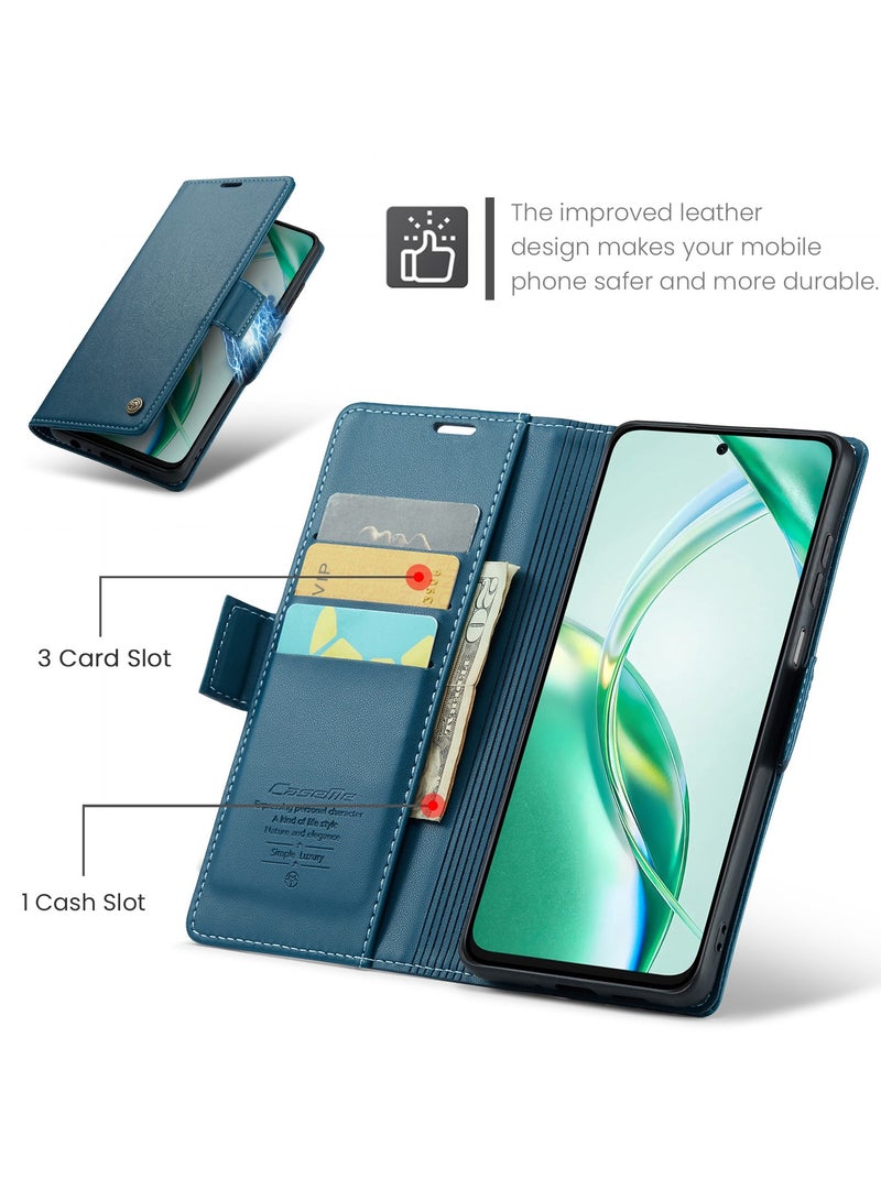 CaseMe Phone Case Luxury PU Leather Design Anti Fingerprint 023 Flip Cover Card Slot Holder Cover For Honor x7c / Honor 200 Smart (Blue) - Image 2
