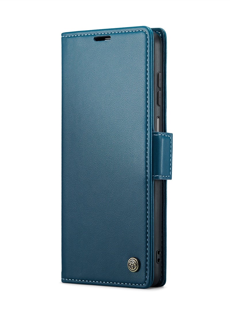 CaseMe Phone Case Luxury PU Leather Design Anti Fingerprint 023 Flip Cover Card Slot Holder Cover For Honor x7c / Honor 200 Smart (Blue) - Image 1