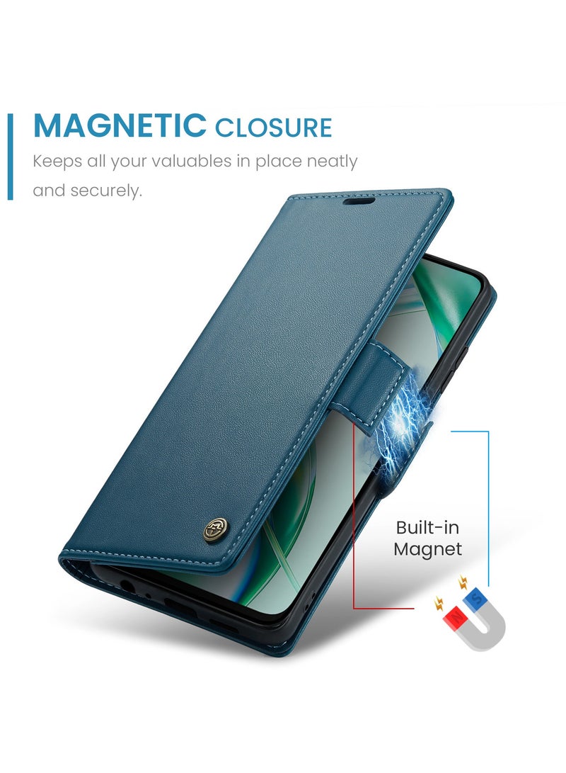 CaseMe Phone Case Luxury PU Leather Design Anti Fingerprint 023 Flip Cover Card Slot Holder Cover For Honor x7c / Honor 200 Smart (Blue) - Image 3