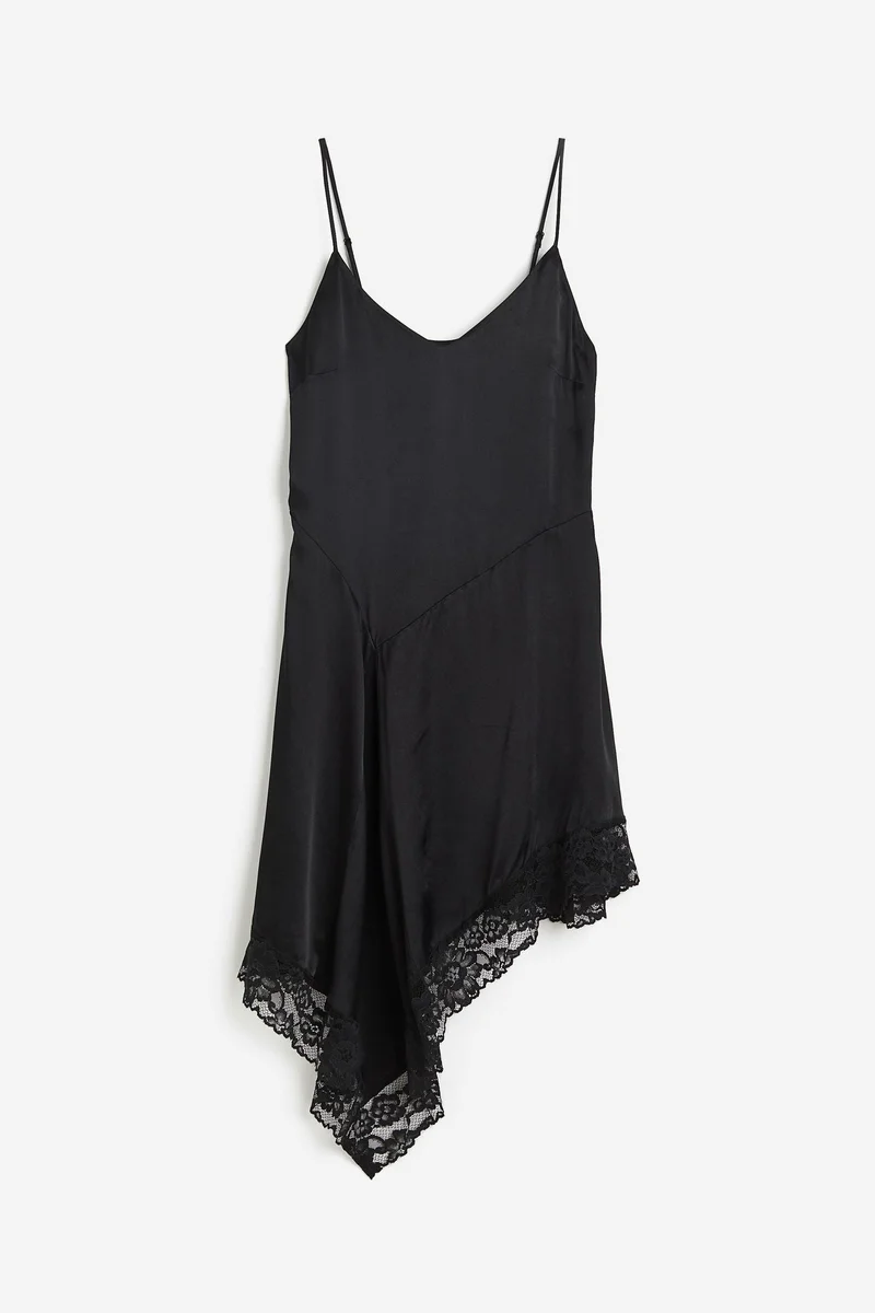 H&M Asymmetrical Hem Lace Satin Dress