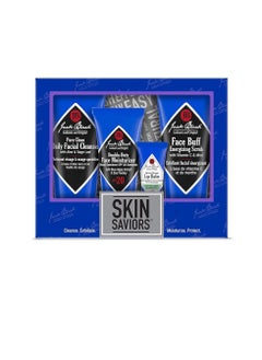 Jack Black Jack Black Skin Saviors Set – Pure Clean Daily Facial Cleanser, Double-Duty Face Moisturizer SPF 20, Intense Therapy Lip Balm SPF 25 Natural Mint & Shea Butter, & Face Buff Energizing Scrub  - Image 1
