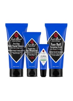 Jack Black Jack Black Skin Saviors Set – Pure Clean Daily Facial Cleanser, Double-Duty Face Moisturizer SPF 20, Intense Therapy Lip Balm SPF 25 Natural Mint & Shea Butter, & Face Buff Energizing Scrub  - Image 2