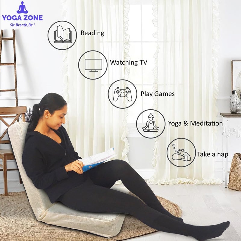 Kawachi 90Degree Adjustable Back Support Relax Recliner Yoga Meditation Floor Sofa Chair with Cushion Beige Standardi116 - Image 4