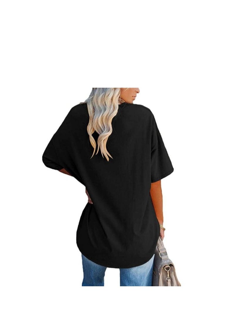 Women's Summer Casual V Neck Half Sleeve T Shirt Ladies Short Sleeve Oversized Baseball Tshirts Tunic Tops - Image 3