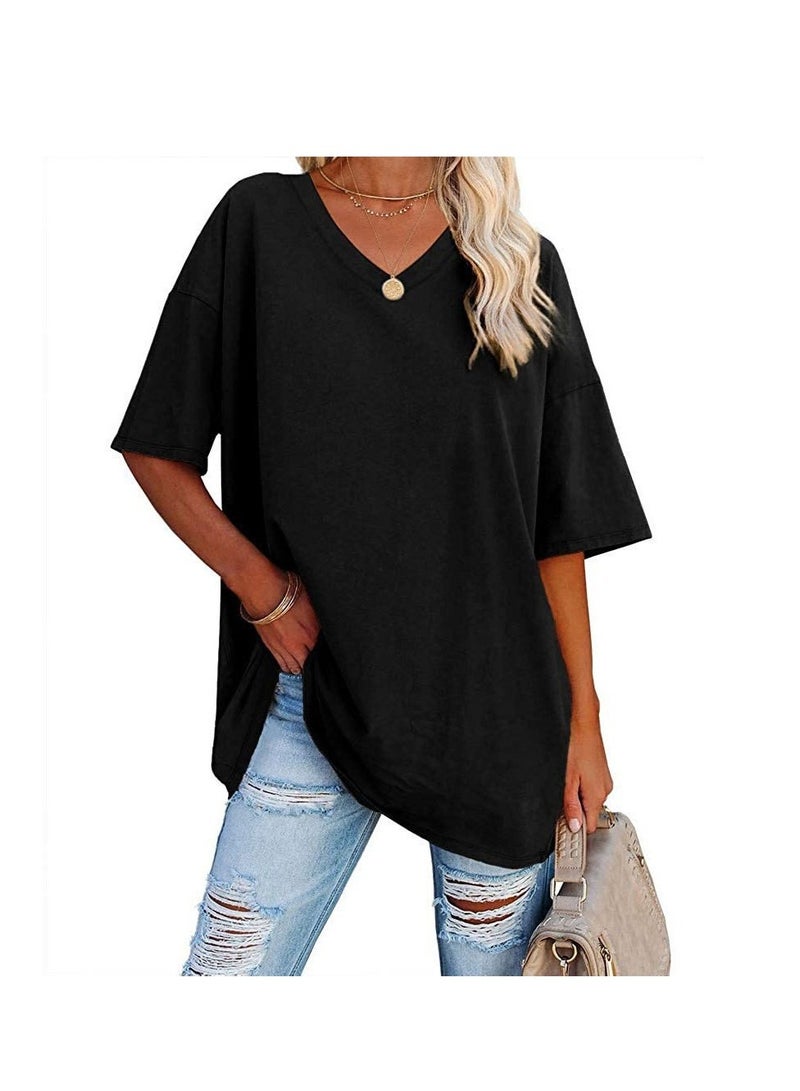 Women's Summer Casual V Neck Half Sleeve T Shirt Ladies Short Sleeve Oversized Baseball Tshirts Tunic Tops - Image 1