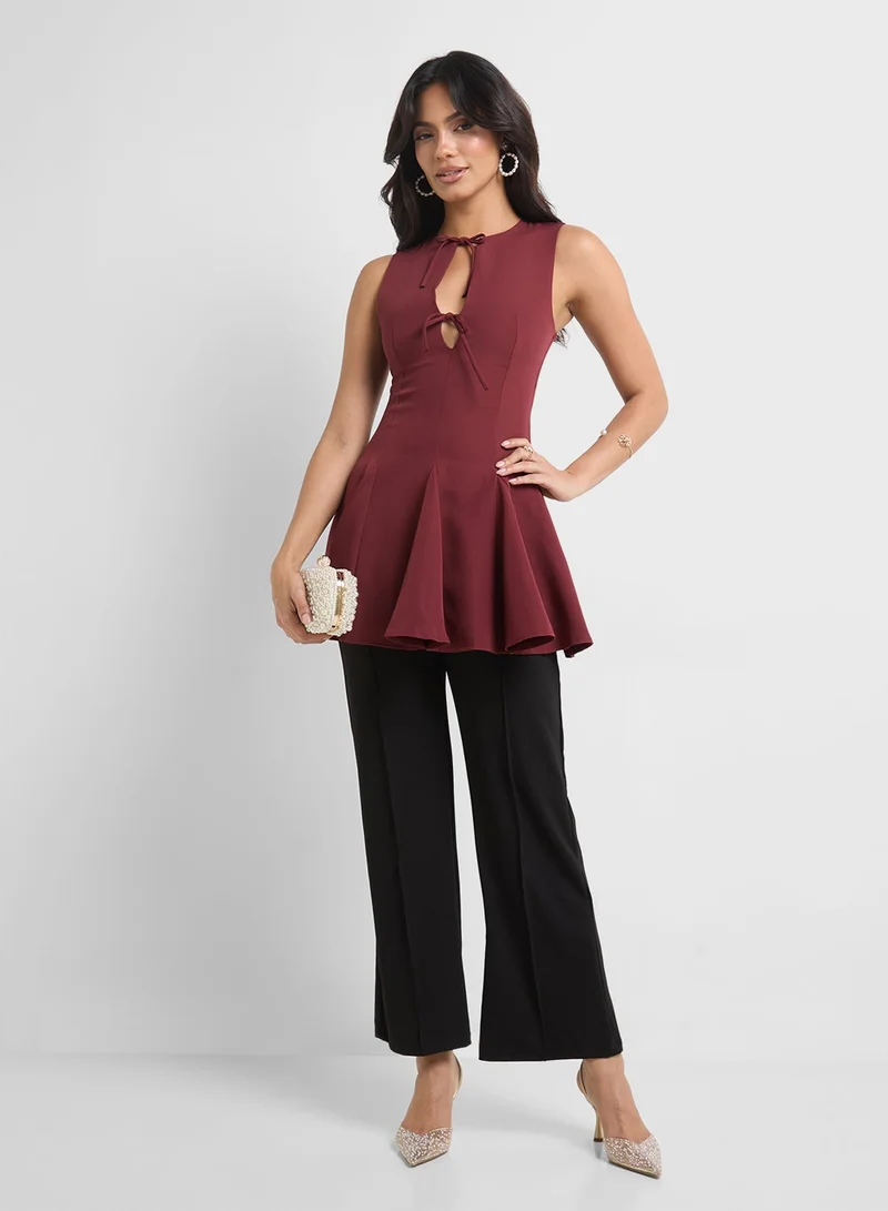 Ella  Peplum Top With Bow Tie Up for Women | Best Price UAE