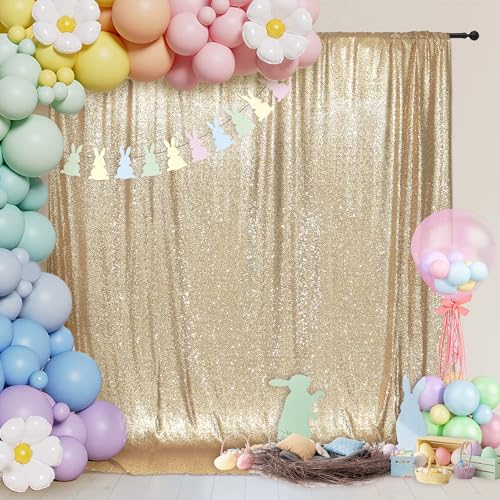 PartyDelight Sequin Backdrop Light Gold 6FTx6FT Wedding Curtain Special Events Party - Image 3