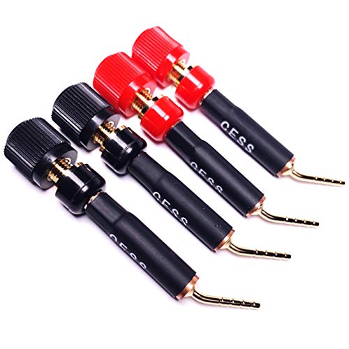CNCESS CESS-130 Pin Screw Type Banana, Speaker Pin Plugs for Speaker Wire, 2mm Screw Pin to Binding Post Adapter, 4 Pack (Red & Black) - Image 1