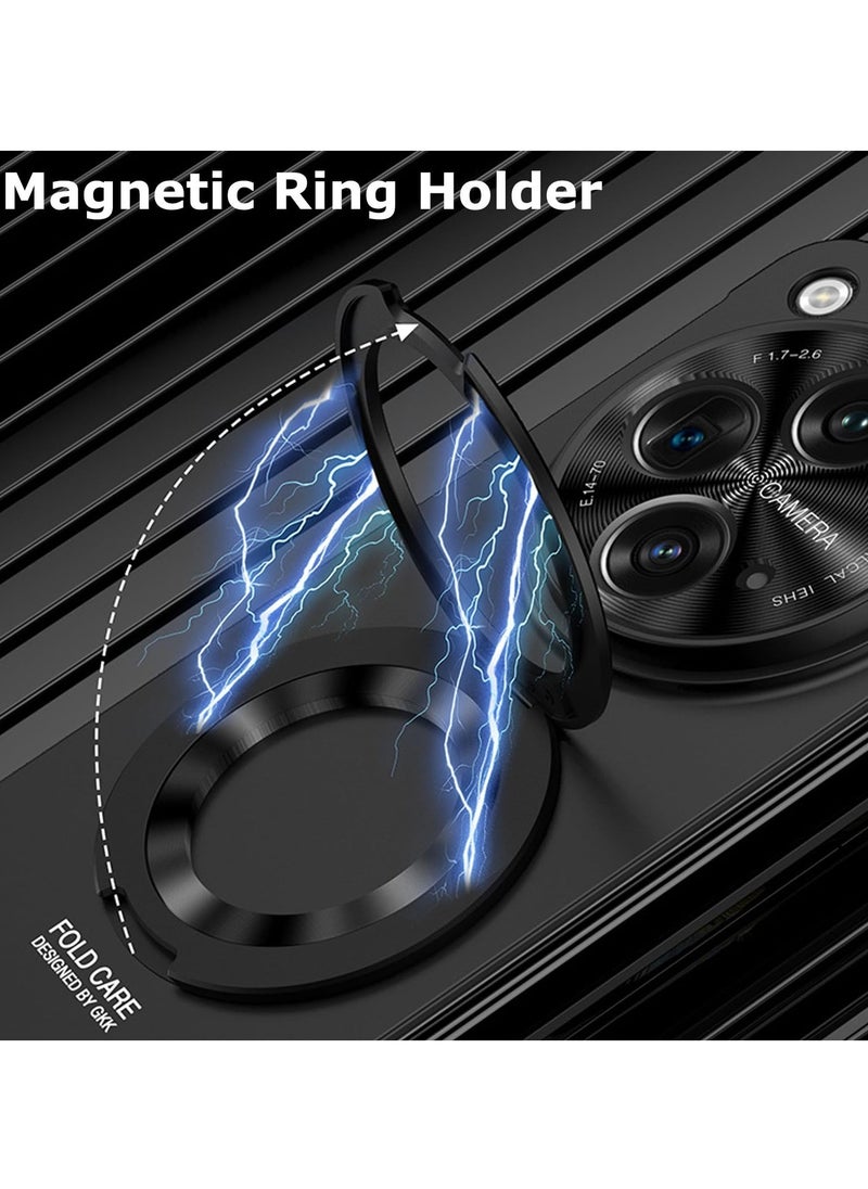 Case for OnePlus Open 2023 with Magnetic Ring Holder, Slim, Hard PC Cover with Built-in Screen and Camera Protectors, Kickstand Feature, One Plus Open Cover, Black