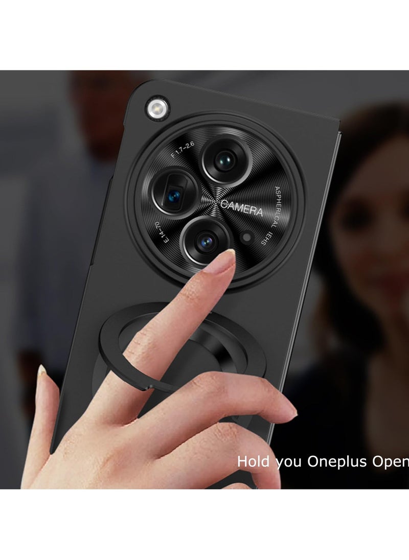 Case for OnePlus Open 2023 with Magnetic Ring Holder, Slim, Hard PC Cover with Built-in Screen and Camera Protectors, Kickstand Feature, One Plus Open Cover, Black