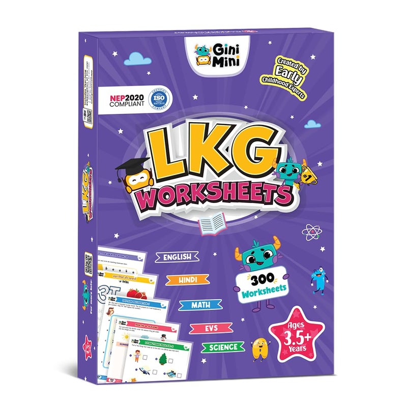 GiniMini 300 LKG Worksheets for Kids 3 4 5 6 Years | English, Math, Hindi, EVS & Science Learning Books | Preschool Writing & Activity Practice | Educational Gift Set with Pencils, Erasers & Stickers - Image 2