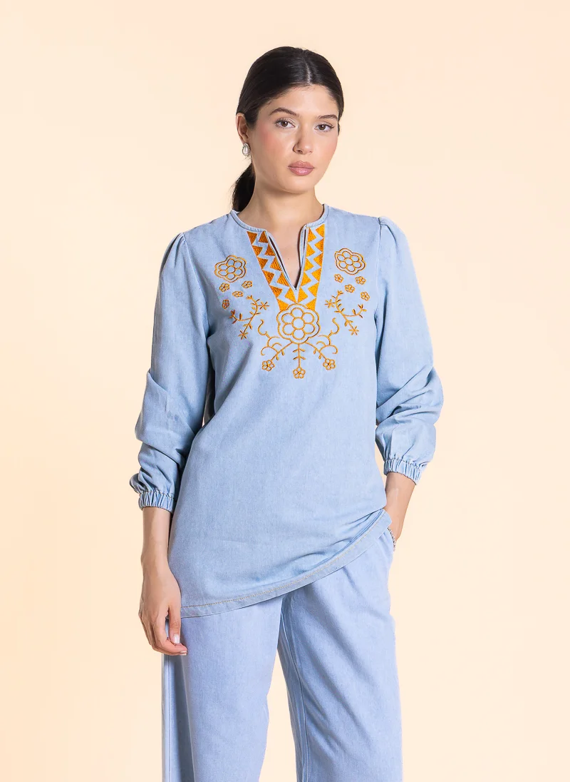 SHAPES EMBROIDERED SOFT TOP DENIM SET