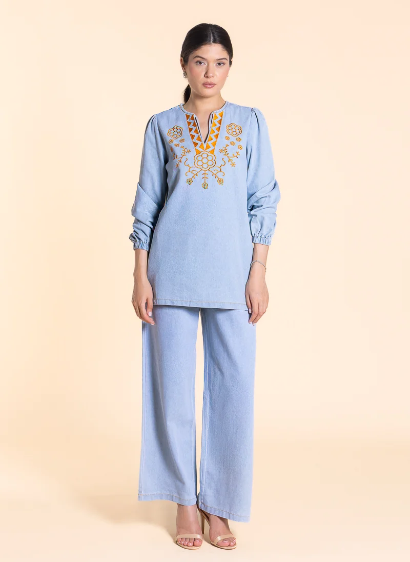 SHAPES EMBROIDERED SOFT TOP DENIM SET