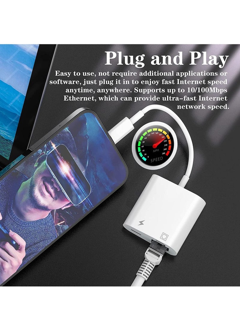 Arabest - Lightning to Ethernet Adapter, [Apple MFi Certified] 2 in 1 RJ45 LAN Network Adapter with Charge Port Compatible iPhone/iPad/iPod, Plug and Play, Supports 100Mbps - Image 1