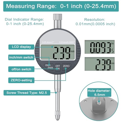 HDLNKAK Table Saw Digital Dial Indicator Gauge, for Aligning and Calibrating Work Shop Machinery Like Table Saws, Band Saws and Drill Presses - Image 4