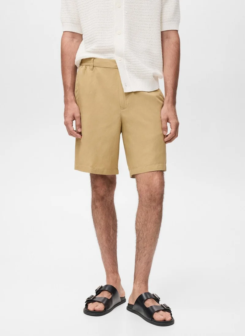 مانجو Linen-Blend Shorts With An Elastic Waistband