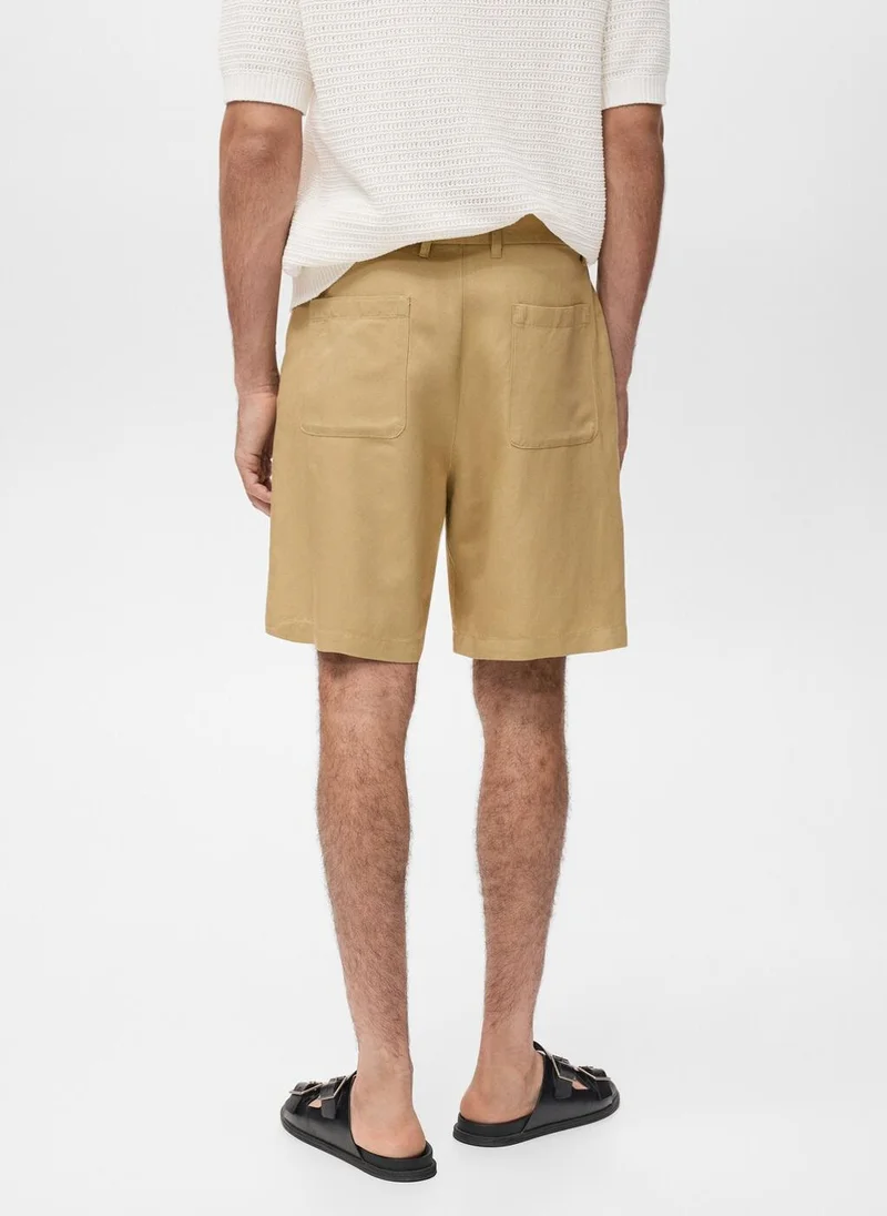 مانجو Linen-Blend Shorts With An Elastic Waistband
