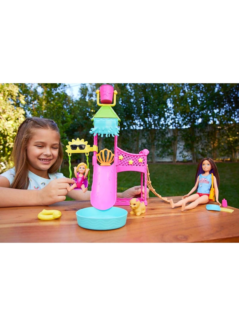 Barbie Toys, Skipper Doll and Waterpark Playset with Working Water Slide and Accessories, First Jobs - Image 2