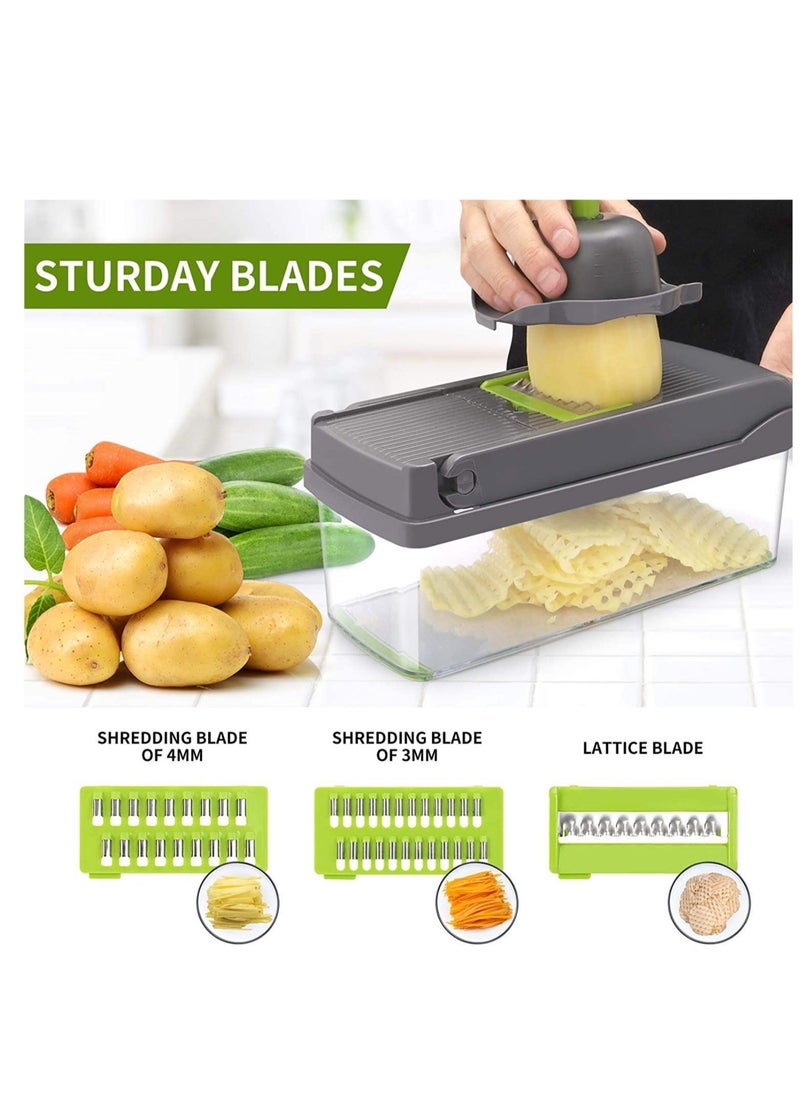 Vegetable Chopper,Senbowe Multifunctional 13-in-1 Food Choppers Onion Chopper Vegetable Slicer Cutter Dicer Veggie chopper with 8 Blades,Colander Basket,Container for Salad Potato Carrot Garlic