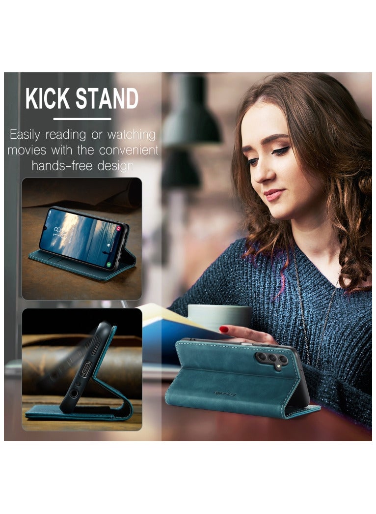 CaseMe Samsung Galaxy A24 4G Case Wallet, for Samsung Galaxy A24 4G Wallet Case Book Folding Flip Folio Case with Magnetic Kickstand Card Slots Protective Cover - Blue - Image 5