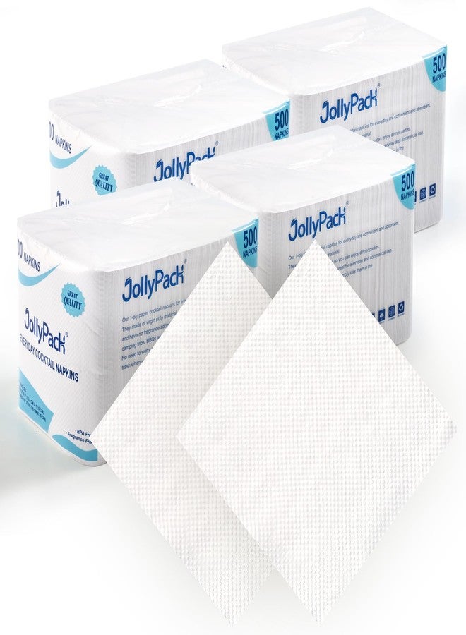 JollyPack مناديل مشروبات بيضاء من جولي باك 2000 عد - 1 طبقة 4.9 x 4.9 مناديل كوكتيل ورقية بالجملة، مناديل غداء للمطاعم، البار والحفلات - 9.8 x 9.8 عند الفتح - Image 1