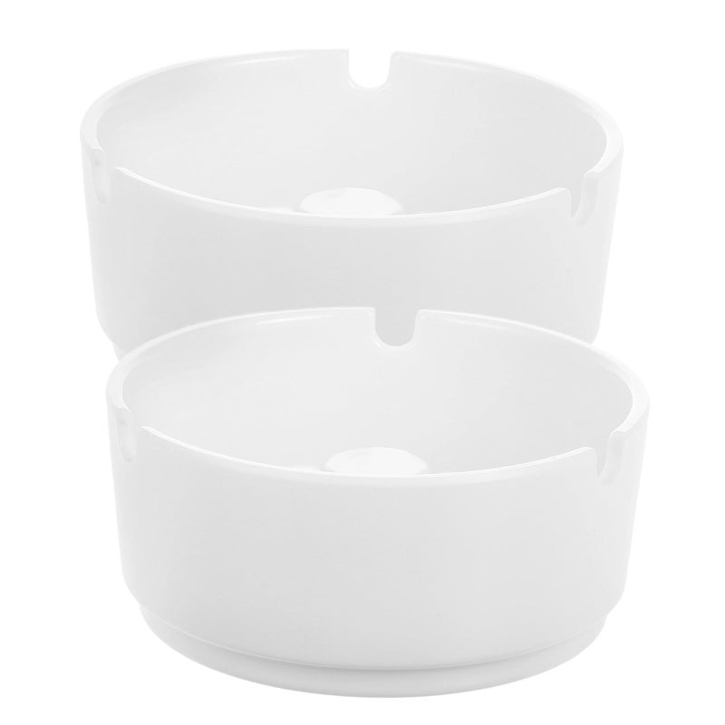 Unbreakable White Melamine Ashtray 2 Pack Elevated Round for Office Outdoor Travel - Image 2