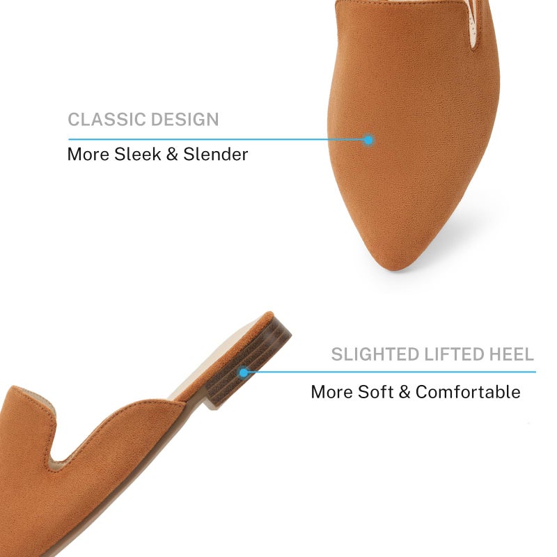 MUSSHOE Pointed Toe Mules for Women: Comfortable Slip On Flats with Soft Memory Foam - Non-Slip Lightweight Backless Loafers for Office Work & Business Casual,Brown Suede 6 - Image 5