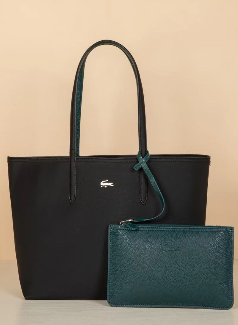 LACOSTE Lacoste Women's Double sided Two tone Large Capacity Handbag, Fashionable Multi functional, Black/Dark Green  - Image 1