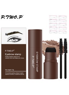 P.TWO.P Eyebrow Stamp ,Perfect Eyebrow Stamp Kit To Instantly Color And Shape Your Brows，One Step Eyebrow Stamp Shaping Kit Set With 10 Stencils Makeup Long Lasting Waterproof （light brown）  - Image 1