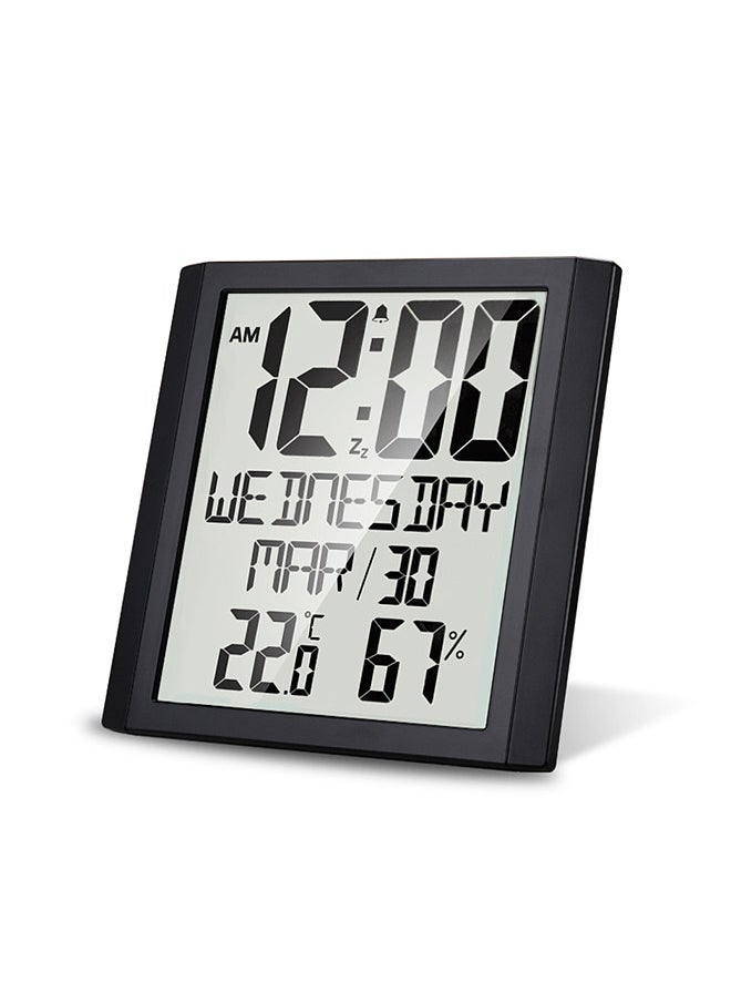 Generic - Digital Wall Clock with Temperature & Humidity 8.6'' Large Display Time/ Date/ Week Alarm Clock & Snooze ℃/ ℉ Selectable Indoor Thermo-hygrometer Accurate Weather Monitor for Home Office (Black) - Image 1