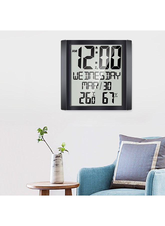 Generic - Digital Wall Clock with Temperature & Humidity 8.6'' Large Display Time/ Date/ Week Alarm Clock & Snooze ℃/ ℉ Selectable Indoor Thermo-hygrometer Accurate Weather Monitor for Home Office (Black) - Image 1