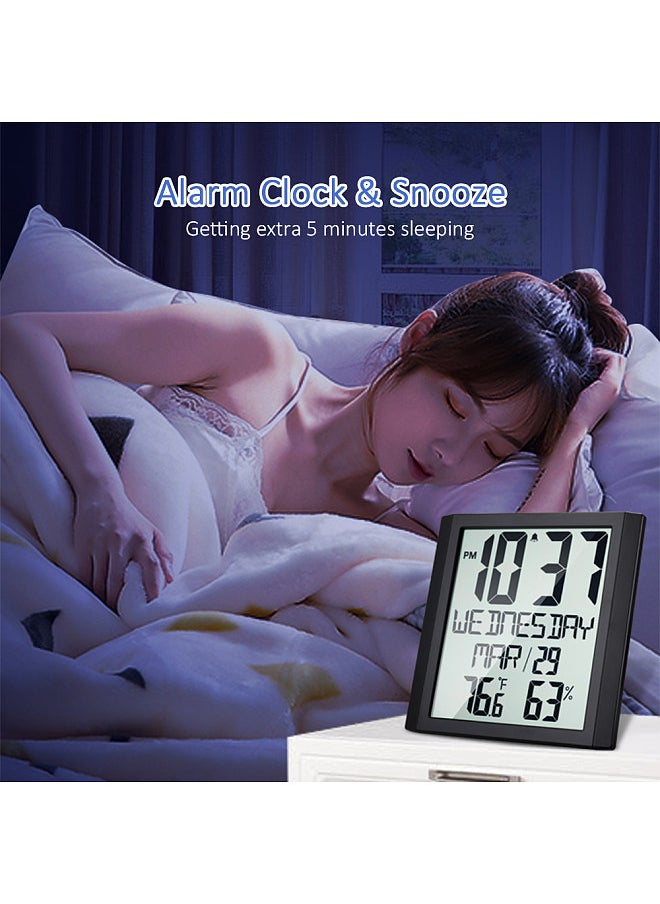 Generic - Digital Wall Clock with Temperature & Humidity 8.6'' Large Display Time/ Date/ Week Alarm Clock & Snooze ℃/ ℉ Selectable Indoor Thermo-hygrometer Accurate Weather Monitor for Home Office (Black) - Image 1