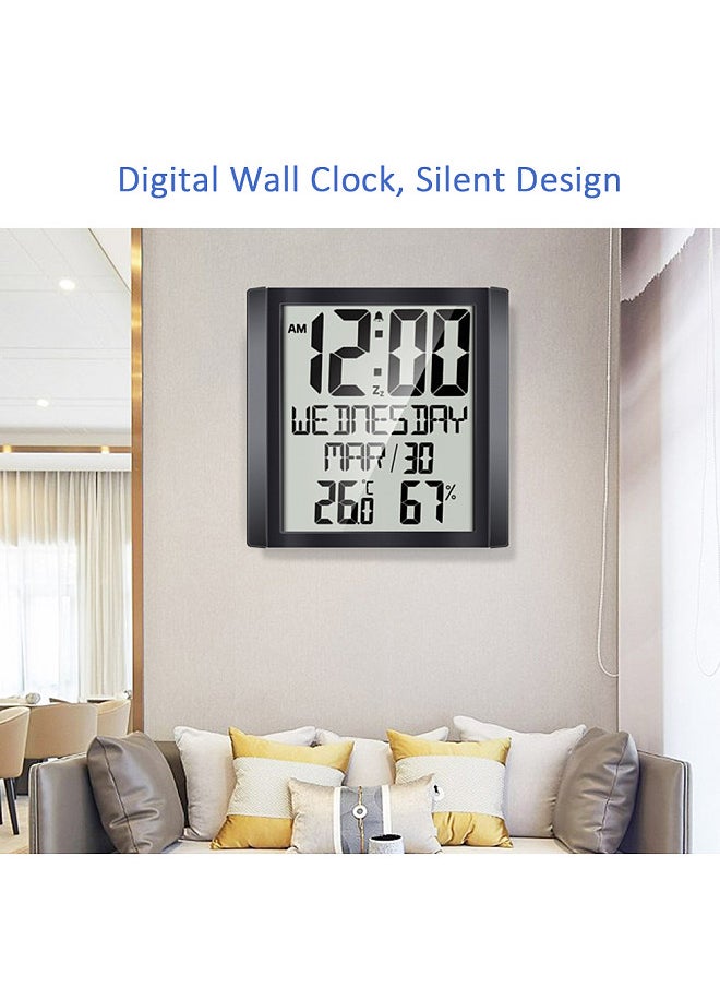 Generic - Digital Wall Clock with Temperature & Humidity 8.6'' Large Display Time/ Date/ Week Alarm Clock & Snooze ℃/ ℉ Selectable Indoor Thermo-hygrometer Accurate Weather Monitor for Home Office (Black) - Image 1
