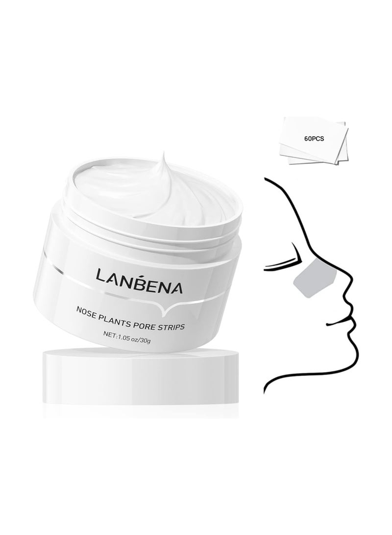LANBENA LANBENA Blackhead Remover, Nose Plants Pore Strips Deep Cleansing Peel off Mask & 60Pcs Nose Strips Blackheads Remover from Face - Image 1