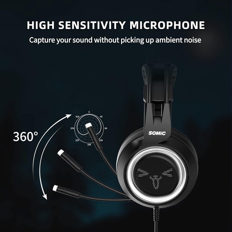 Somic G951s Pink Stereo Gaming Headset with Mic for PS4, Xbox One, PC, Mobile Phone, 3.5MM Sound Detachable Cat Ear Headphones Lightweight Self-Adjusting Over Ear Headphones (Black) - Image 3