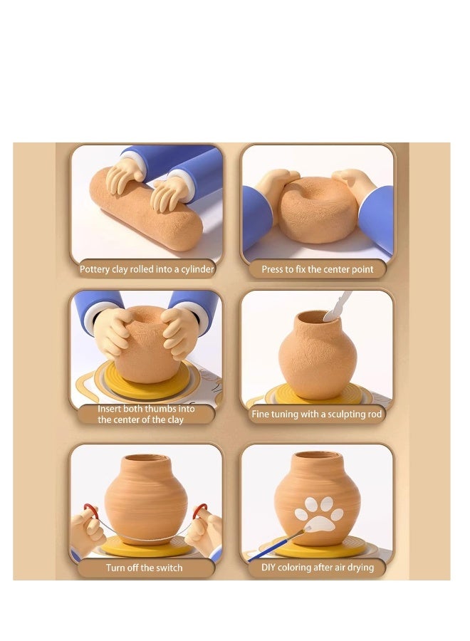 Mini Kids Pottery Wheel DIY Kits Clay Maker, Clay Sculpting Tools and Painting Kit, DIY Kits Clay Maker for Beginners with 6 Packs Modeling Clays, Tiny Pottery Wheel for Kids Age 8-12, 10-13  - Image 5