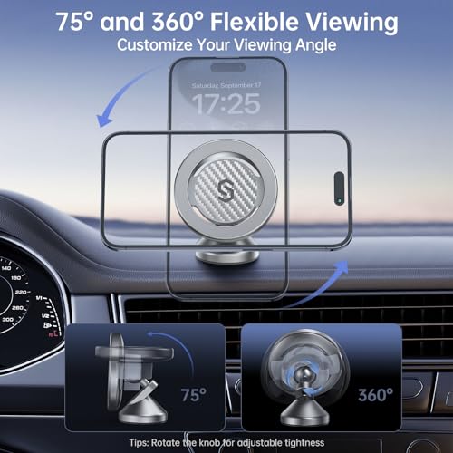 SYNCWIRE for MagSafe Car Mount - Kevlar Material Magnetic Phone Holder for Car Dash,360° Rotation Strong Magnets Car Phone Holder Compatible iPhone 17 Pro Max Air 16 15 14 13, MagSafe Car Accessories - Image 2