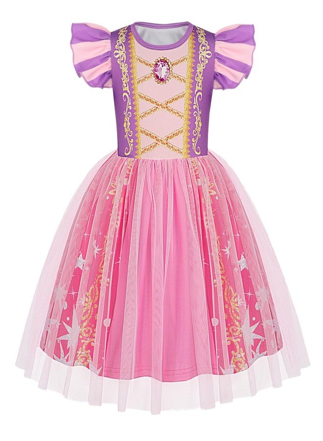 HenzWorld Princess Dress for Girls Kids Short Flutter Sleeve Tulle Tutu Dresses Halloween Cosplay Theme Party Outfits Size 3-4T Purple Sequin - Image 1