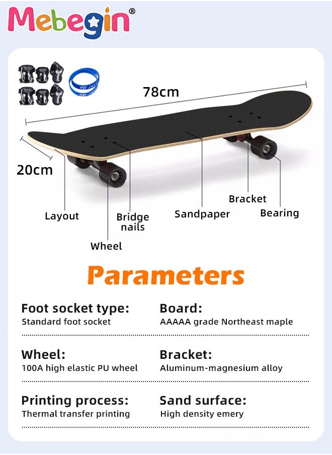 MEBEGIN - 78*20cm Skateboard Set with Storage Bag and 6PCS Protect Gear, 7-ply Maple Deck Skate Board with Durable Deck and Smooth Wheels, Easy to Ride and Stop, Suitable for All Types of People - Image 1